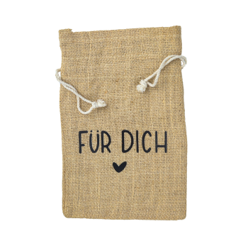 Hier der kleine Jutebeutel mit der Aufschrift "Für dich"