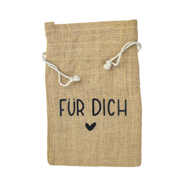Hier der kleine Jutebeutel mit der Aufschrift "Für dich"