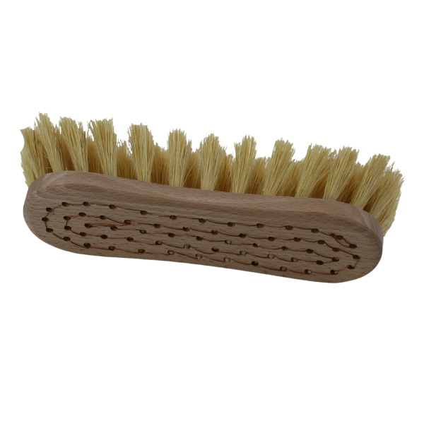 Scheuerbürste Abverkauf (8-Form / Fibre) ist von der Seite zu sehen und die Borsten sind hinter dem Besatz